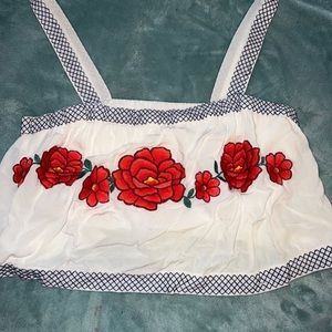 Embroidered Flower Crop Top